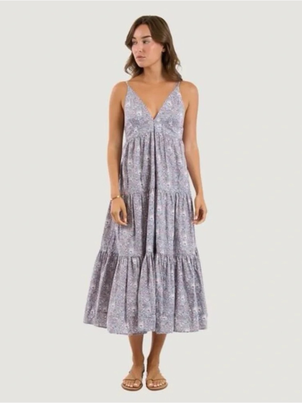 We Are Sundays Felton Dress Indigo Rose Floral Cotton Midi Tier Maxi Dress Sz S